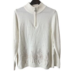 Carroll Reed Women's White Acrylic Tree Snowflakes Embroidered Sweater Sz XL